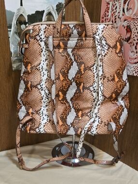 a new day Python-Print Convertible Backpack Side Carry in Tan and White